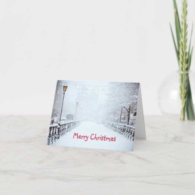 Cartão De Festividades City Snow Merry Christmas Holiday Card (Frente)