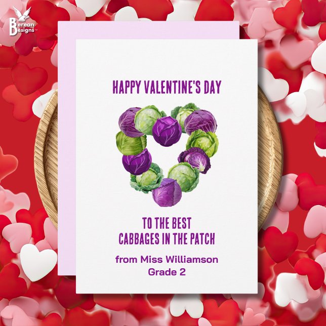 Cartão De Festividades Class Valentines BEST CABBAGES IN PATCH Teacher (CLASS VALENTINE'S DAY CARD from Teacher to children, with BEST CABBAGES IN THE PATCH design. )