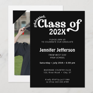 Cartão De Festividades Classe de Graduação em Preto e Branco Foto no Fu