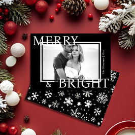 Cartão De Festividades Classic Black Merry & Bright Bold Snowflake Photo