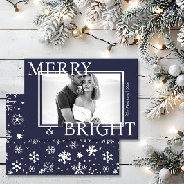 Cartão De Festividades Classic Blue Merry & Bright Bold Snowflake Photo