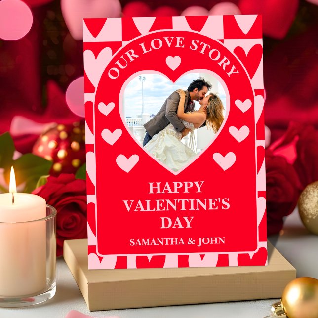 Cartão De Festividades Classic Cherry Red Hearts Valentine’s Gift Photo (Criador carregado)