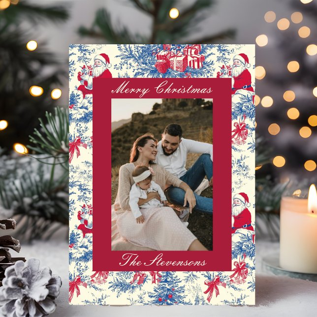 Cartão De Festividades Classic Chinoiserie Toile De Jouy Photo Christmas (Criador carregado)