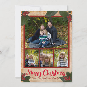 Cartão De Festividades Classic Christmas Berries 5x7 Christmas Photo Card