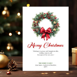Cartão De Festividades Classic Christmas Wreath Watercolor Holiday Card