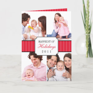 Cartão De Festividades Classic collage red striped band Christmas photo