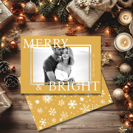Cartão De Festividades Classic Gold Merry & Bright Bold Snowflake Photo