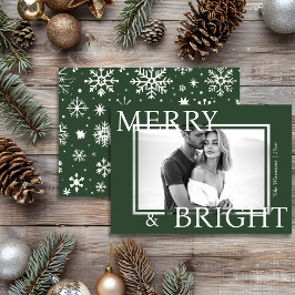Cartão De Festividades Classic Green Merry & Bright Bold Snowflake Photo