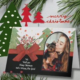 Cartão De Festividades Classic Green & Red Festive Trees Photo Arch