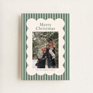 Cartão De Festividades Classic Green Stripe Photo Holiday Card