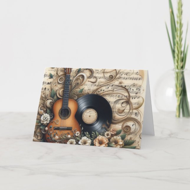 Cartão De Festividades Classic Guitar and Sheet Music Christmas (Frente)