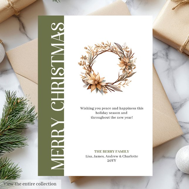 Cartão De Festividades Classic neutral Christmas wreath greeting card  (Classic neutral Christmas wreath greeting card )