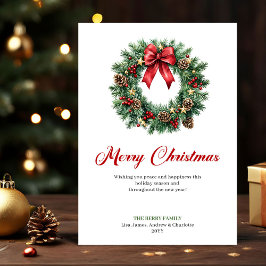 Cartão De Festividades Classic Pine Wreath Watercolor Christmas Greeting