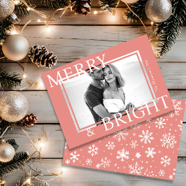 Cartão De Festividades Classic Pink Merry & Bright Bold Snowflake Photo