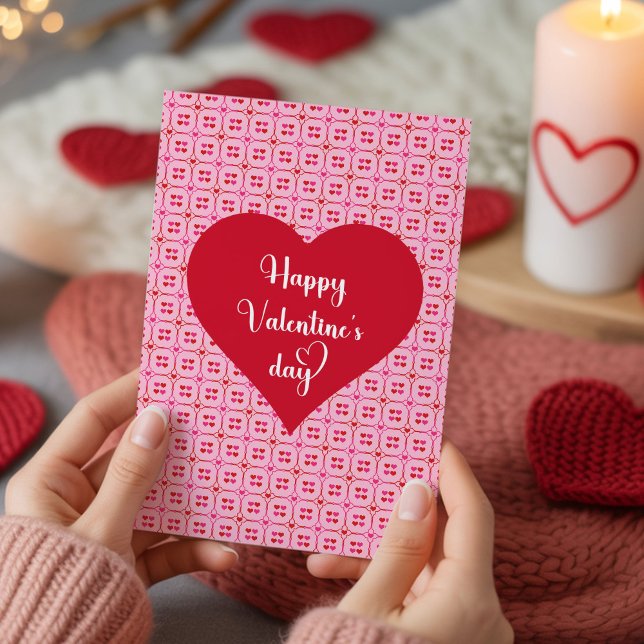 Cartão De Festividades Classic Pink Red Hearts Valentine Love Card (Classic Pink Red Hearts Valentine Love Card)