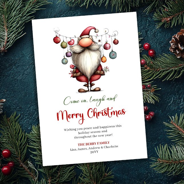 Cartão De Festividades Classic Quirky Santa Red Green Christmas Greeting (Classic Quirky Santa Red Green Christmas Greeting)