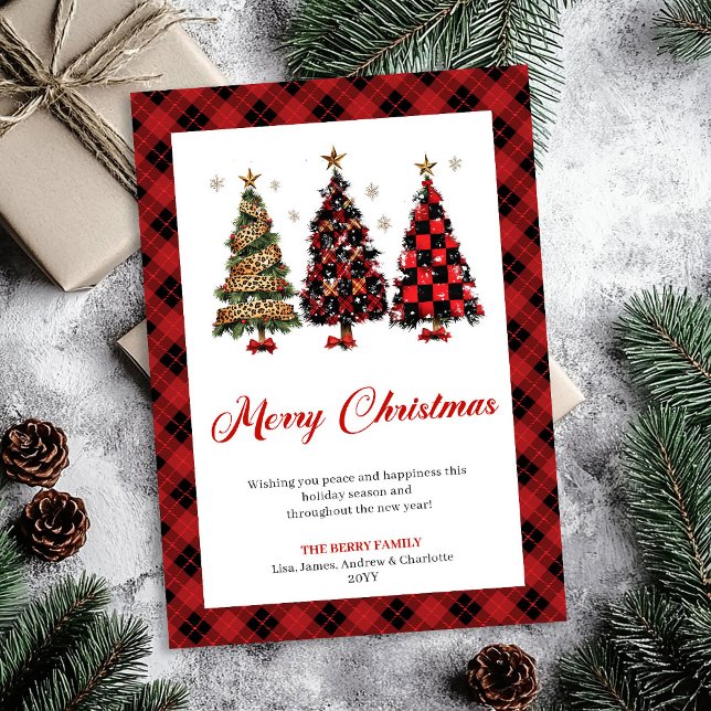 Cartão De Festividades Classic Red Gold Leopard Christmas Tree Greeting  (Classic Red Gold Leopard Christmas Tree Greeting Card)
