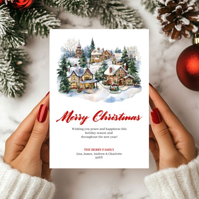 Cartão De Festividades Classic Red Green Christmas Scene Greeting Card (Classic Red Green Christmas Scene Greeting Card)