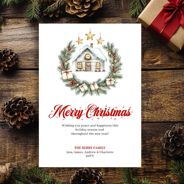 Cartão De Festividades Classic Red Green Holiday Scene Greeting Card (Classic Red Green Holiday Scene Greeting Card)