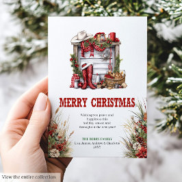 Cartão De Festividades Classic red green ranch Christmas greeting card