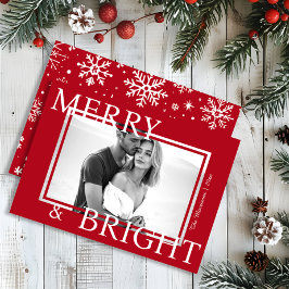 Cartão De Festividades Classic Red Merry & Bright Bold Snowflake Photo