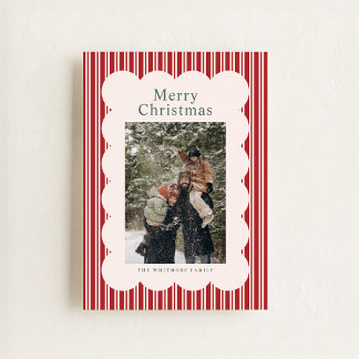 Cartão De Festividades Classic Red Stripe Photo Holiday Card