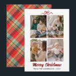 Cartão De Festividades Classic Red Tartan Plaid Hand Lettered Christmas<br><div class="desc">Celebrate the season with this festive card showcasing a vibrant red tartan plaid back and hand-lettered "Merry Christmas". Easily personalize it with four of your favorite family photos and your custom name.</div>