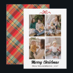 Cartão De Festividades Classic Red Tartan Plaid Hand Lettered Christmas<br><div class="desc">Celebrate the season with this festive card showcasing a vibrant red tartan plaid back and hand-lettered "Merry Christmas". Easily personalize it with four of your favorite family photos and your custom name.</div>