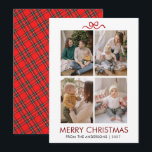 Cartão De Festividades Classic Red Tartan Plaid Multi Photo Christmas<br><div class="desc">Bring a touch of tradition to your holiday season with this festive red tartan plaid backed Christmas card. The four-photo grid on the front allows you to share multiple memories with friends and loved ones.</div>