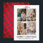 Cartão De Festividades Classic Red Tartan Plaid Multi Photo Christmas<br><div class="desc">Bring a touch of tradition to your holiday season with this festive red tartan plaid backed Christmas card. The four-photo grid on the front allows you to share multiple memories with friends and loved ones.</div>