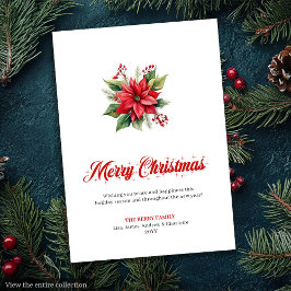 Cartão De Festividades Classic Red White Poinsettia Custom Greeting Card