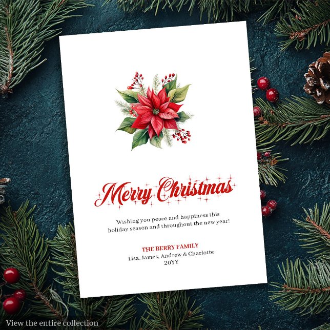 Cartão De Festividades Classic Red White Poinsettia Custom Greeting Card (Classic Red White Poinsettia Custom Greeting Card

)