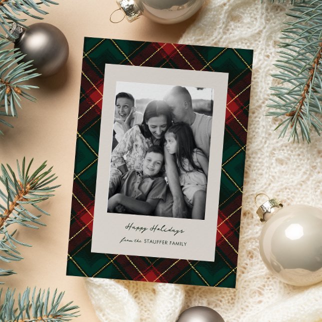 Cartão De Festividades Classic Tartan Plaid Holiday Photo Card (Criador carregado)