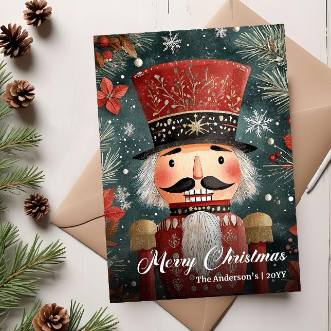 Cartão De Festividades Classic vintage Christmas nutcracker digital  (Classic vintage Christmas nutcracker digital Holiday Card)