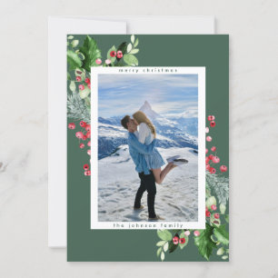 Cartão De Festividades Clássica Aquarela Holly Green Foto de Natal