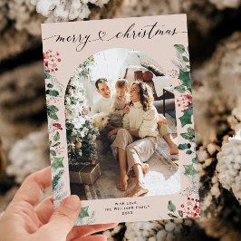 Cartão De Festividades Clássica Caligrafia One Photo Xmas
