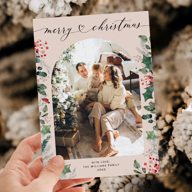 Cartão De Festividades Clássica Caligrafia One Photo Xmas (Criador carregado)