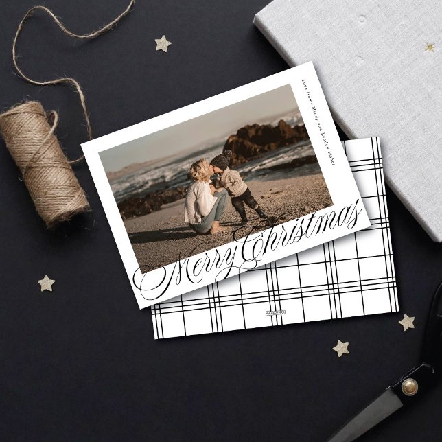 Cartão De Festividades Clássica Caligrafia Script Feliz Foto de Natal (Criador carregado)