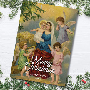 Cartão De Festividades Clássica Natividade Mary Baby Jesus Angels