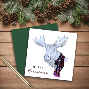 Cartão De Festividades Clássico Aquarela Moose Feliz Natal