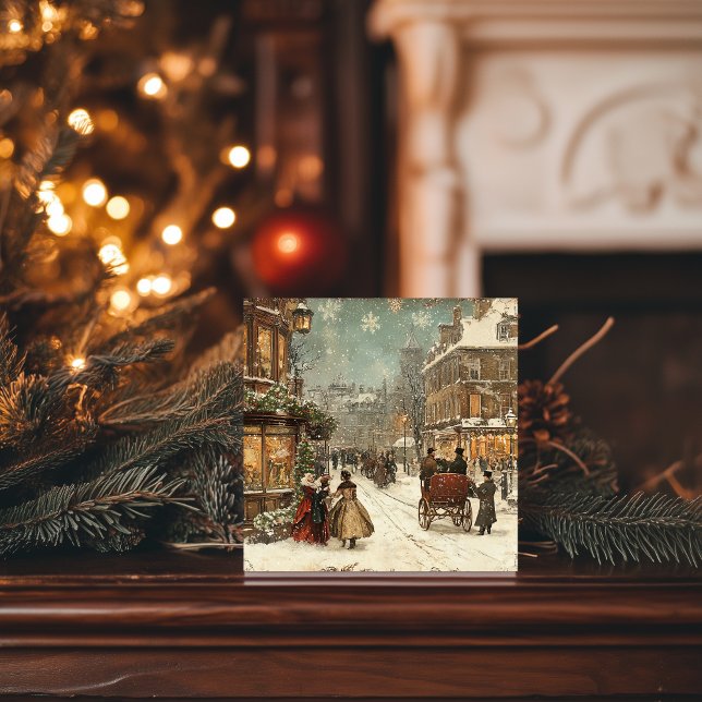 Cartão De Festividades Clássico de Inverno Vintage de Londres (Criador carregado)