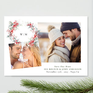 Cartão De Festividades Clássico Elegante Monograma Foliage Wreath 2 foto