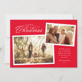 Cartão De Festividades Clássico Feliz Natal dois fotos vermelho