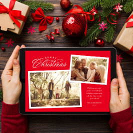 Cartão De Festividades Clássico Feliz Natal dois fotos vermelho