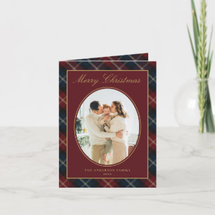 Cartão De Festividades Clássico Natal Foto Família Xadrez Elegante