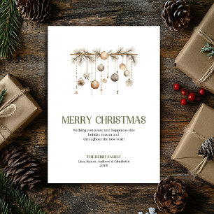Cartão De Festividades Clássico Ornamento de Natal Elegante Neutro Dourad