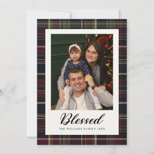 Cartão De Festividades Clássico Plaid Blessed 5 Foto Natal Tartan