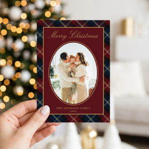 Cartão De Festividades Clássico Plaid Foto de Família Natal Elegante
