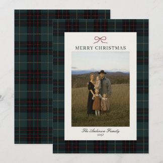 Cartão De Festividades Clássico Tartan Xadrez Verde Marinho Natal 1 Foto