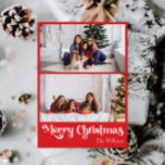 Cartão De Festividades Clássico Vermelho Feliz Natal Vertical 2 Foto<br><div class="desc">Comemore a temporada com este cartão de festas de 2 fotos, vermelho e único, clássico, de Feliz Natal, com um toque de charme de vintage. A design minimalista apresenta uma elegante paleta de cor vermelha e branca, evocando o espírito aconchegante do inverno. O seu apelo moderno e divertido, aliado à...</div>